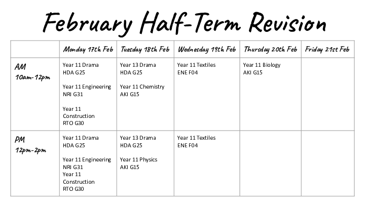 February Half Term Revision 2025